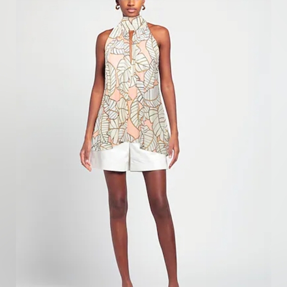 🎉HOST PICK🎉SFIZIO Studio Italy Silk Viscose Leaf Halter Top Beige Ivory 40 M 6 - Picture 1 of 10